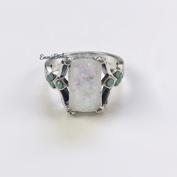 RESTOCK New Vintage Style Fire Opal Rectangular Cocktail Ring -Silver Opal Retro - Picture 8 of 16